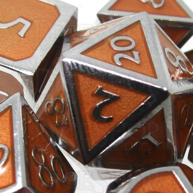 TDSO Metal Script Silver & Orange 7 Dice Polyset