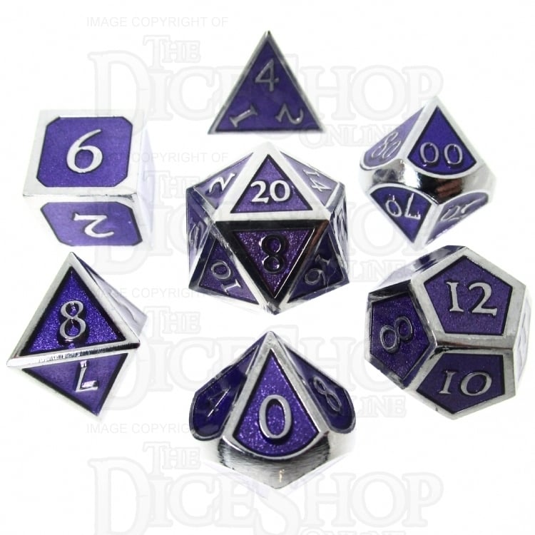 TDSO Metal Script Silver & Purple 7 Dice Polyset