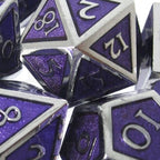 TDSO Metal Script Silver & Purple 7 Dice Polyset