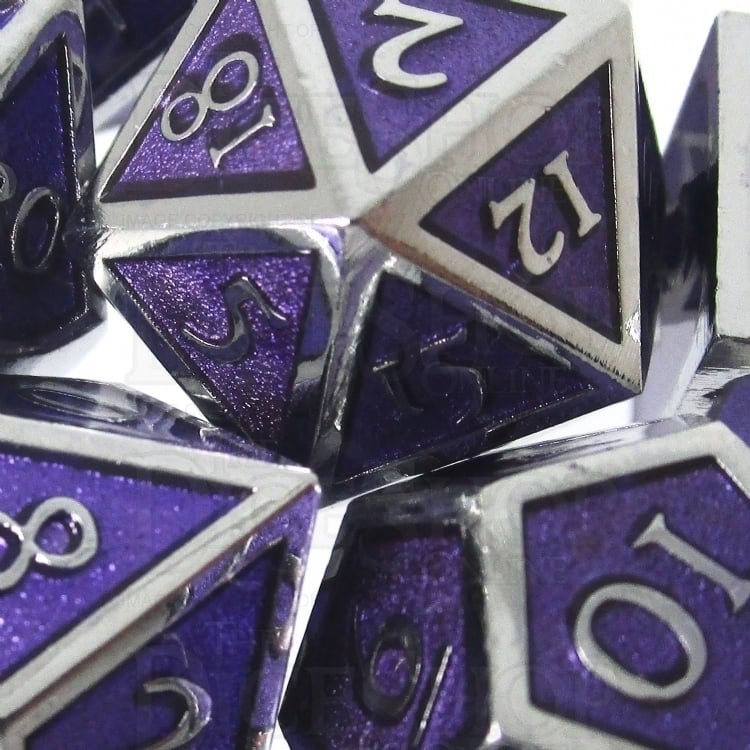 TDSO Metal Script Silver & Purple 7 Dice Polyset