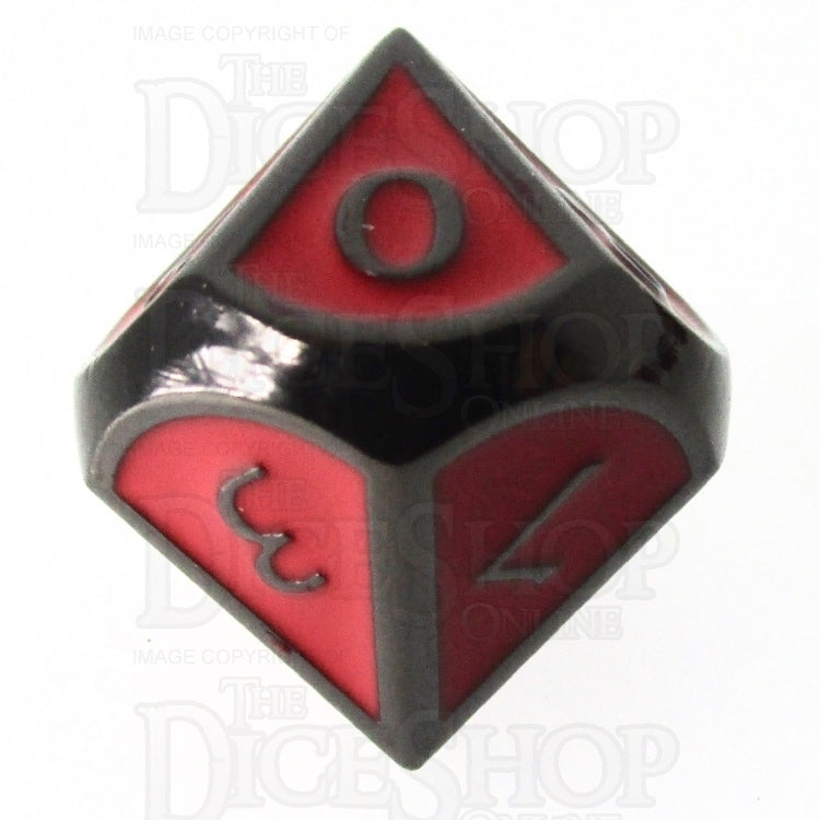 TDSO Metal Script Black Nickel & Red D10 Dice