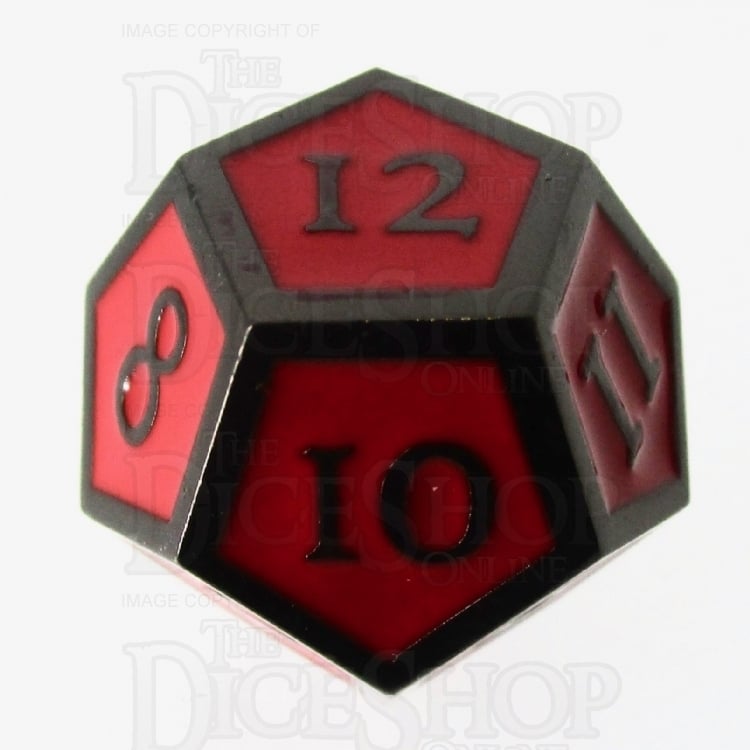 TDSO Metal Script Black Nickel & Red D12 Dice