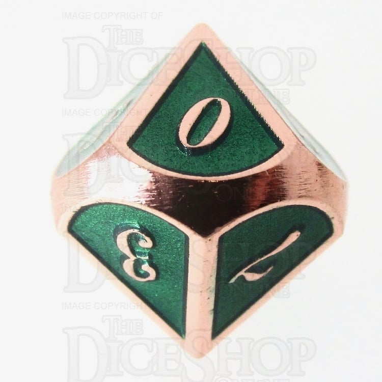 TDSO Metal Script Copper & Dark Green Shimmer D10 Dice
