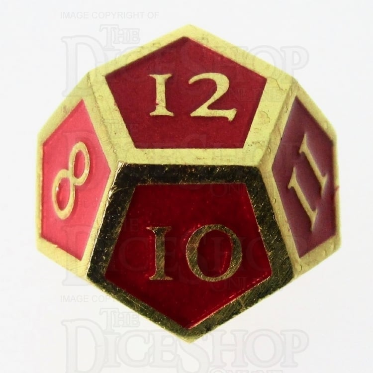 TDSO Metal Script Gold & Red D12 Dice
