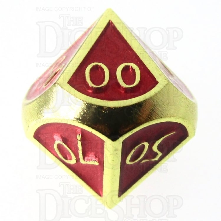 TDSO Metal Script Gold & Red Percentile Dice
