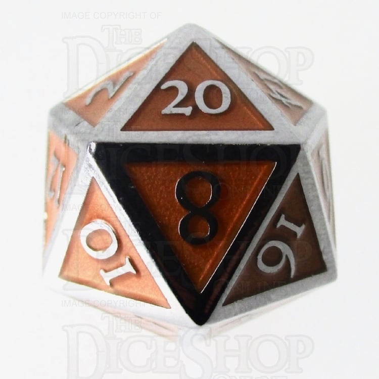 TDSO Metal Script Silver & Orange D20 Dice