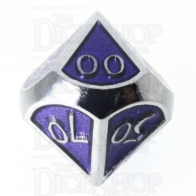 TDSO Metal Script Silver & Purple Percentile Dice