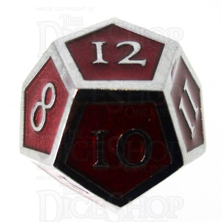 TDSO Metal Script Silver & Red D12 Dice