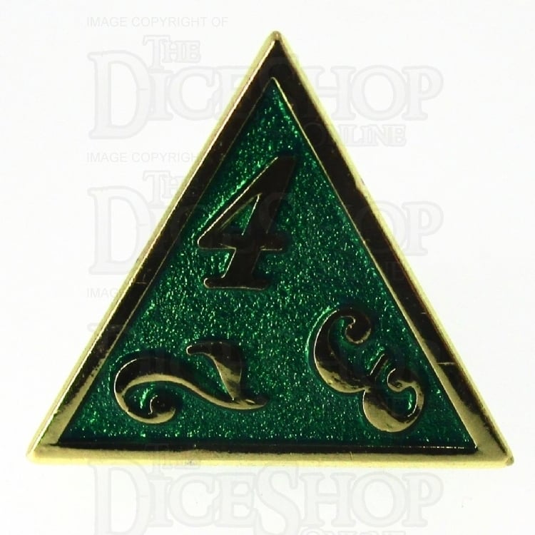 TDSO Metal Script Gold & Dark Green Shimmer D4 Dice