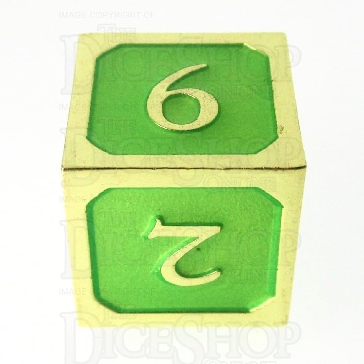 TDSO Metal Script Gold & Light Green D6 Dice