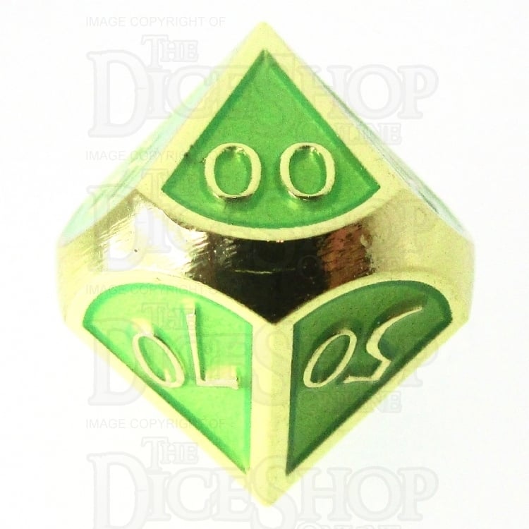 TDSO Metal Script Gold & Light Green Percentile Dice