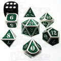 TDSO Metal Fire Forge Silver & Green MINI 12mm 7 Dice Polyset