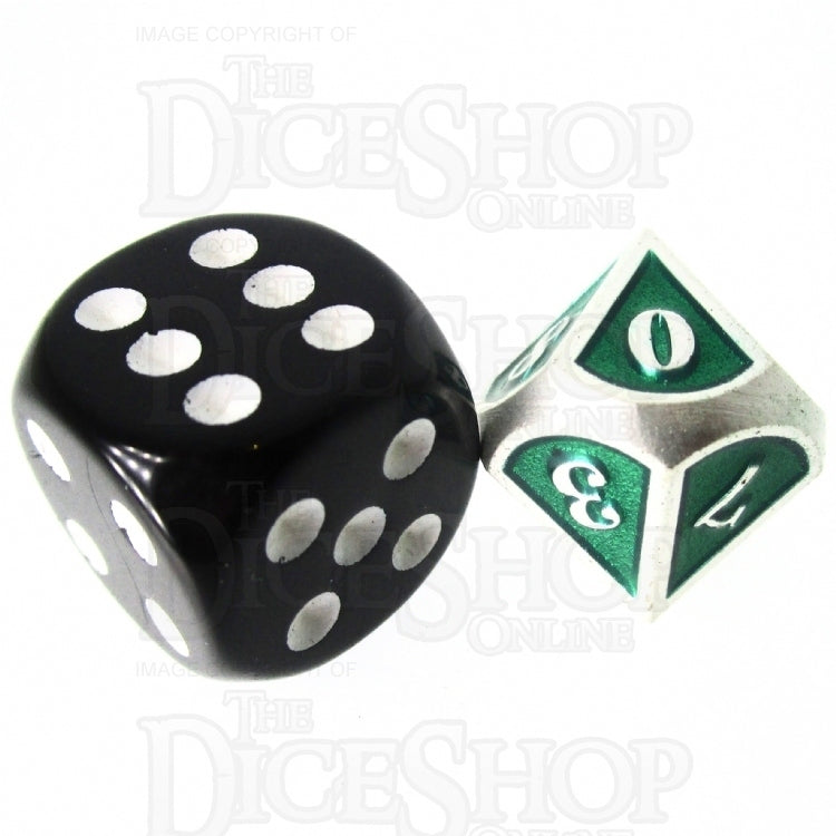 TDSO Metal Fire Forge Silver & Green MINI 12mm D10 Dice
