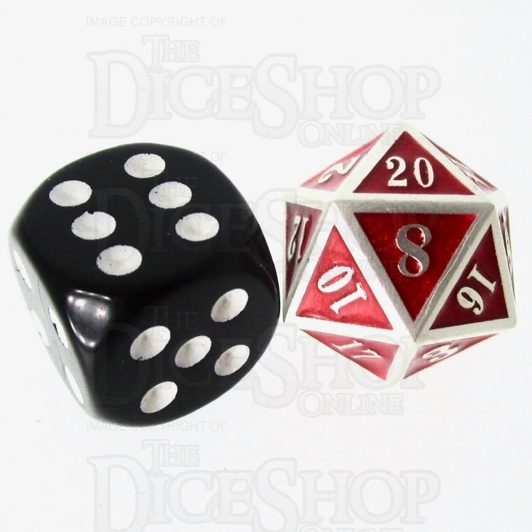 TDSO Metal Fire Forge Silver & Red MINI 12mm D20 Dice