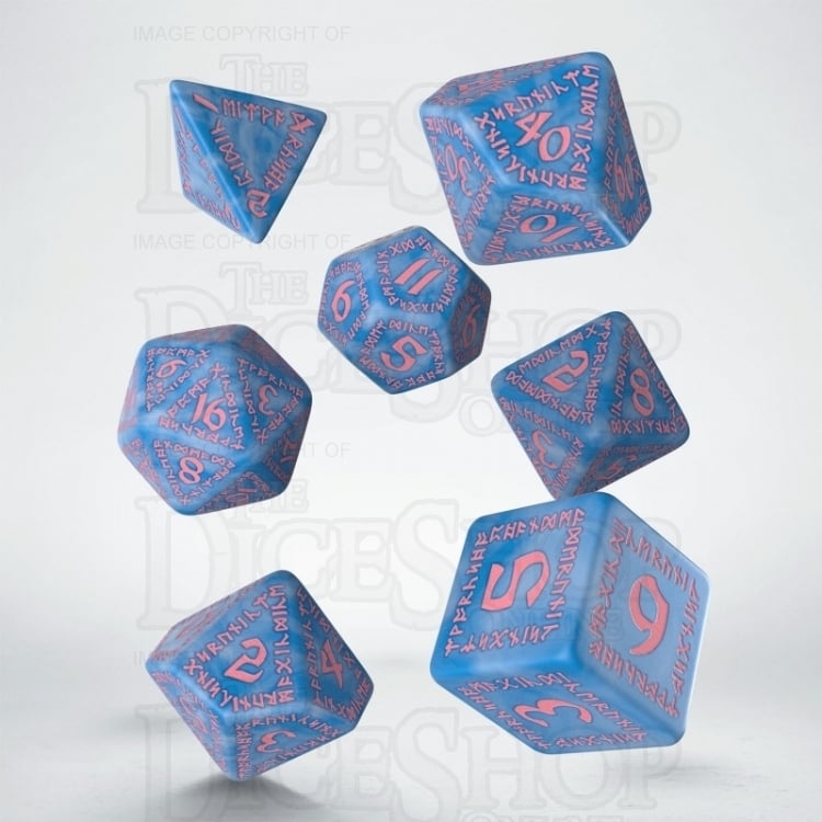 Q Workshop Runic Glacier Blue & Pink 7 Dice Polyset