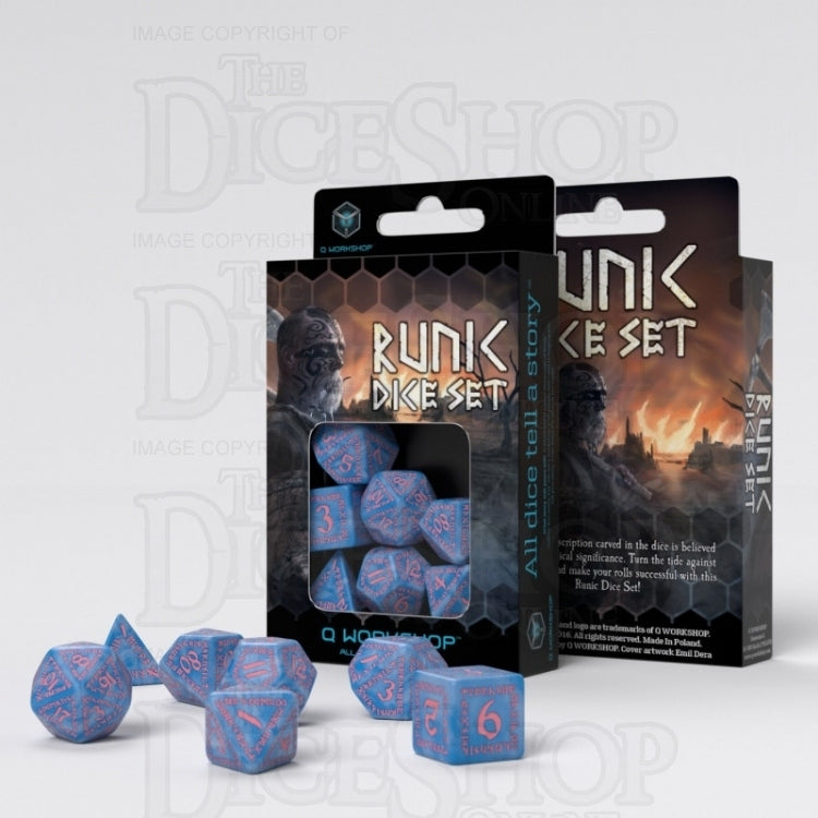 Q Workshop Runic Glacier Blue & Pink 7 Dice Polyset