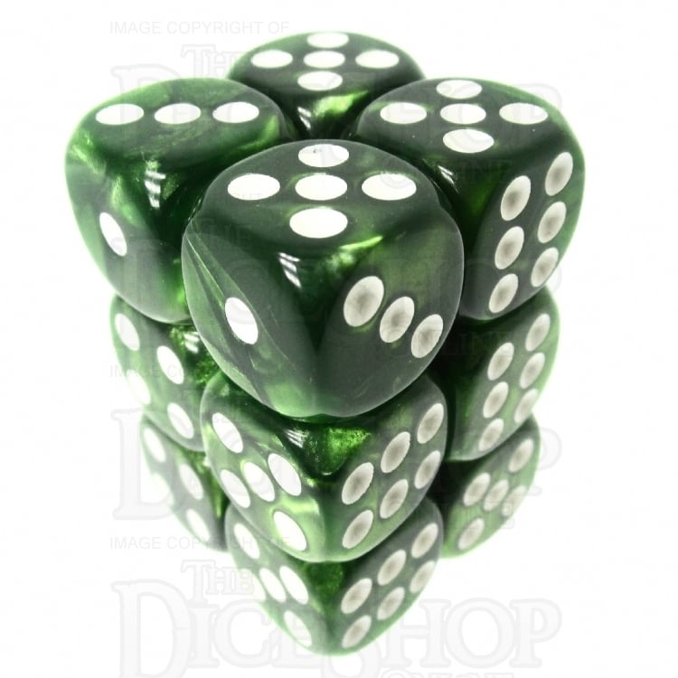 TDSO Pearl Green & White 12 x D6 Dice Set