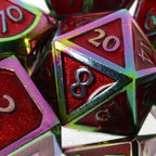 TDSO Metal Script Iridescent & Red 7 Dice Polyset