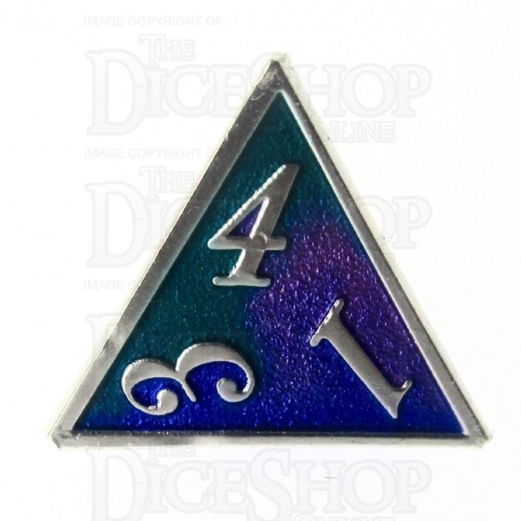 TDSO Metal Script Silver & Blue Green Purple D4 Dice