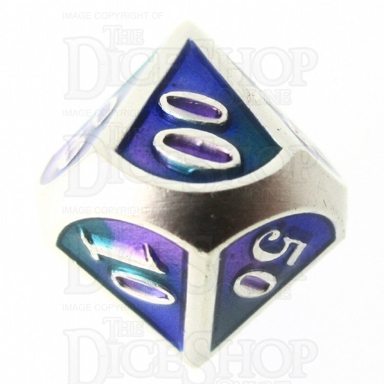 TDSO Metal Script Silver & Blue Green Purple Percentile Dice