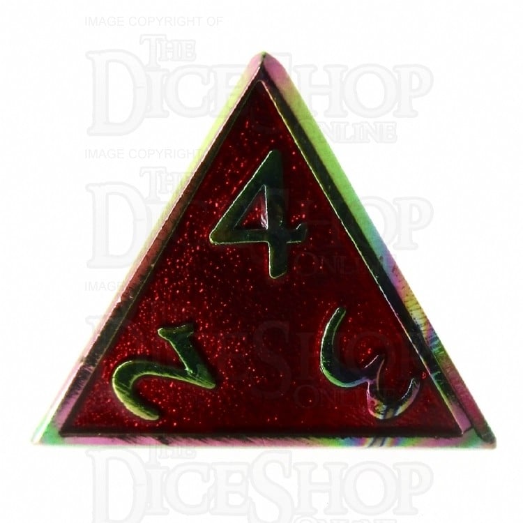 TDSO Metal Script Iridescent & Red D4 Dice