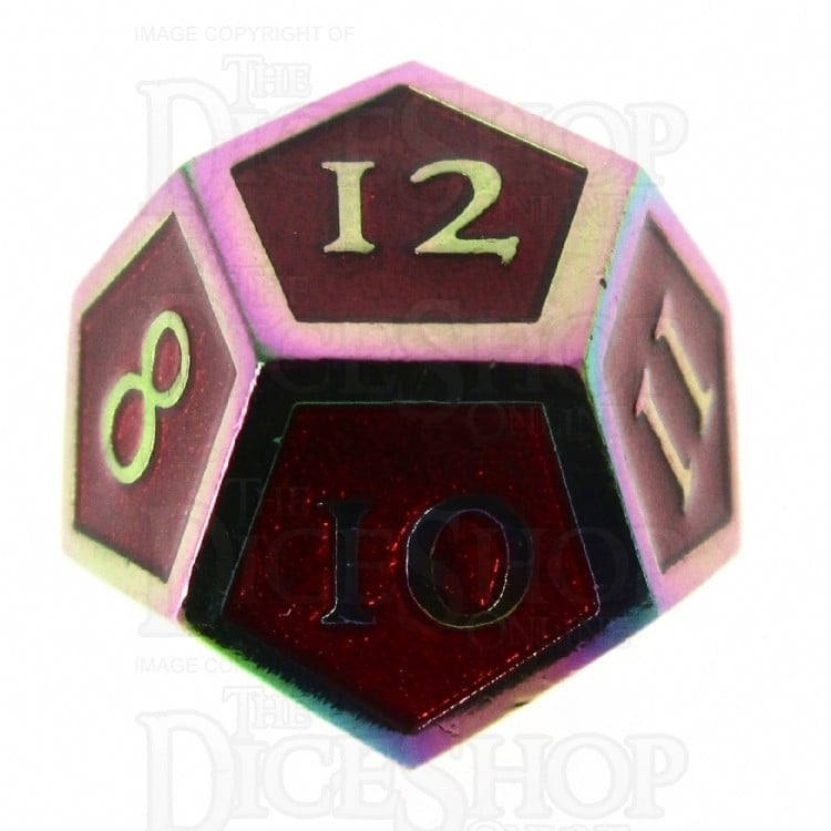 TDSO Metal Script Iridescent & Red D12 Dice