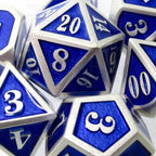 TDSO Metal Fire Forge Silver & Blue MINI 12mm 7 Dice Polyset