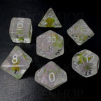 TDSO Encapsulated Glitter Flower Green 7 Dice Polyset