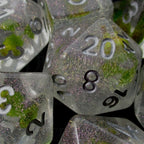 TDSO Encapsulated Glitter Flower Green 7 Dice Polyset