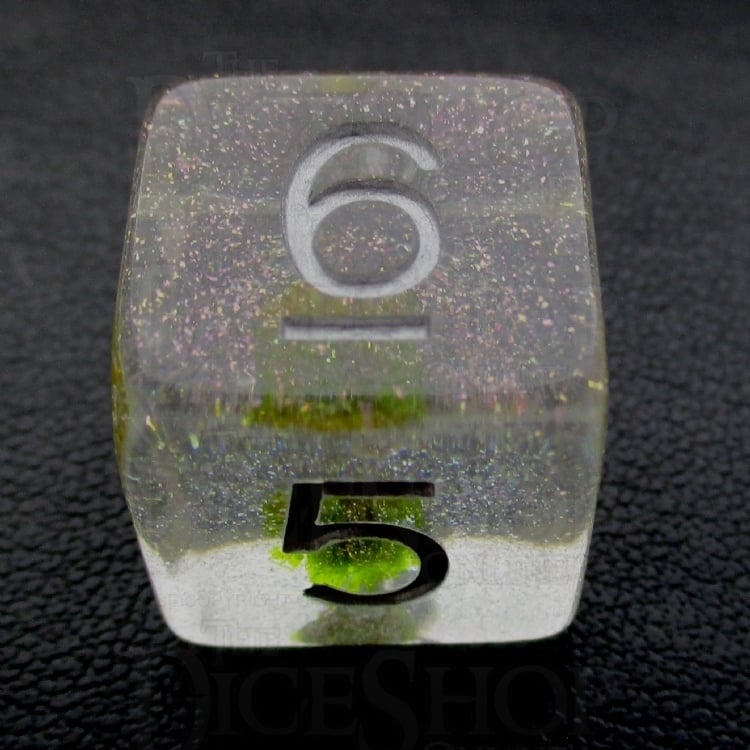 TDSO Encapsulated Glitter Flower Green D6 Dice