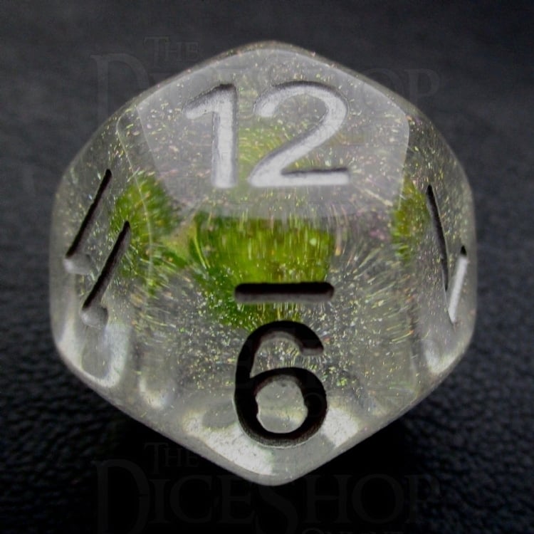 TDSO Encapsulated Glitter Flower Green D12 Dice