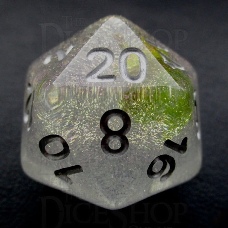 TDSO Encapsulated Glitter Flower Green D20 Dice