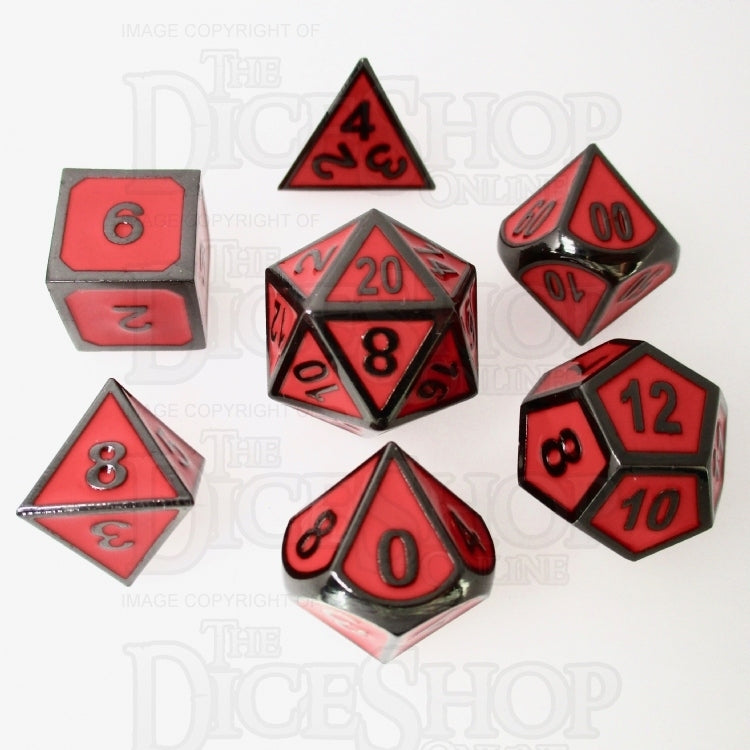 TDSO Metal Fire Forge Black Nickel & Red Enamel 7 Dice Polyset