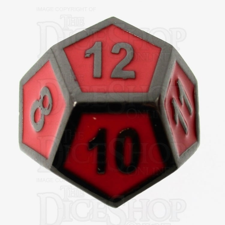 TDSO Metal Fire Forge Black Nickel & Red Enamel D12 Dice