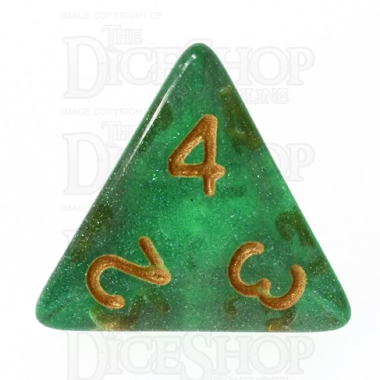TDSO Light Reactive Green & Grey with Gold D4 Dice