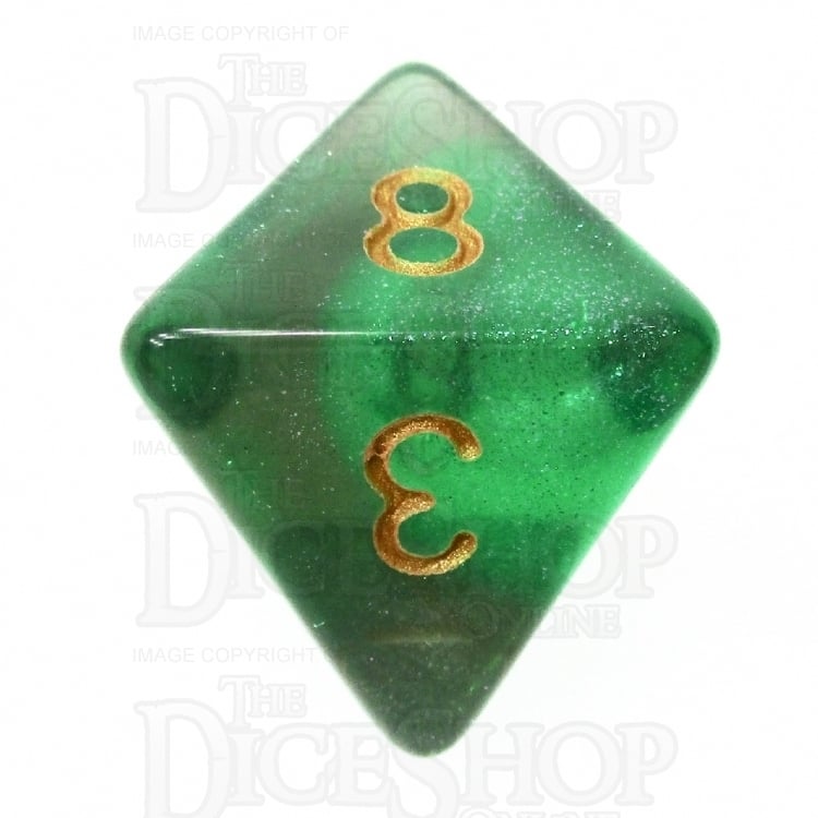 TDSO Light Reactive Green & Grey with Gold D8 Dice