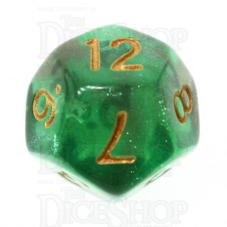TDSO Light Reactive Green & Grey with Gold D12 Dice
