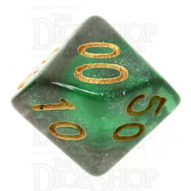 TDSO Light Reactive Green & Grey with Gold Percentile Dice