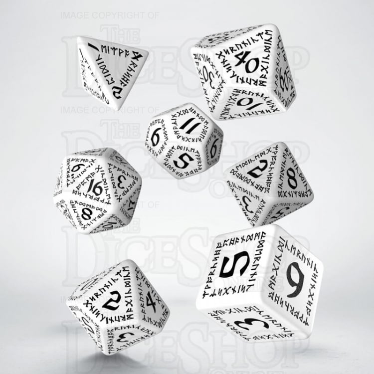 Q Workshop Runic White & Black 7 Dice Polyset
