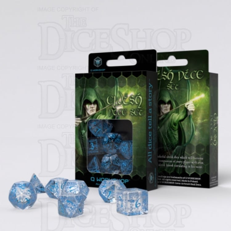 Q Workshop Elven Clear & Blue 7 Dice Polyset