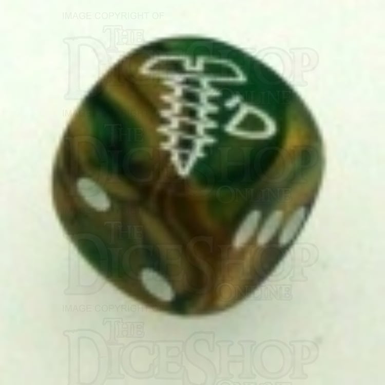 Chessex Gemini Gold & Green SCREWED Logo D6 Spot Dice