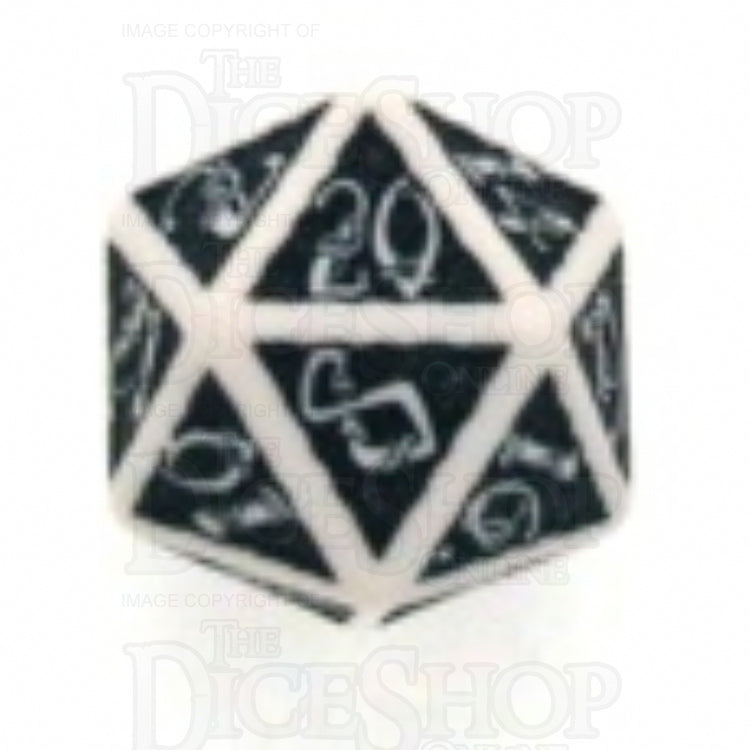 Q Workshop Celtic 3D Opaque White &amp; Black 7 Dice Polyset
