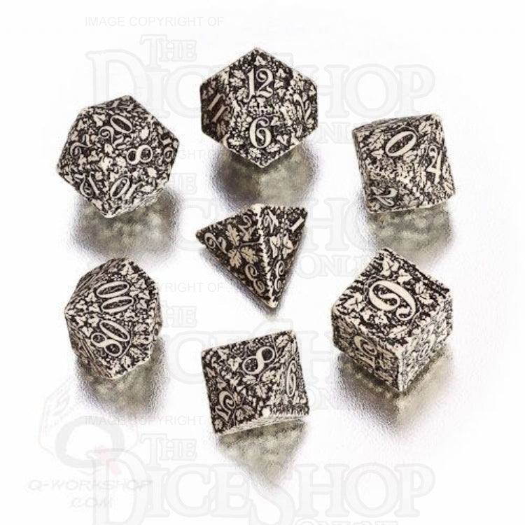 Q Workshop Forest Ivory & Black 7 Dice Polyset