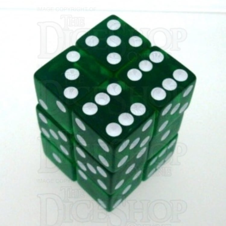 Koplow Transparent Green Square Cornered 12 x D6 Dice Set