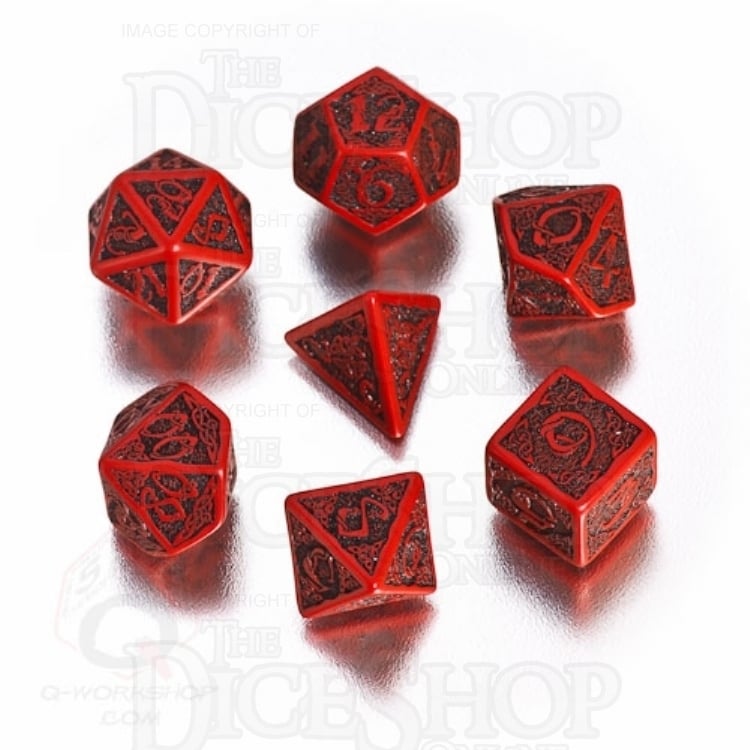 Q Workshop Celtic 3D Opaque Red &amp; Black 7 Dice Polyset