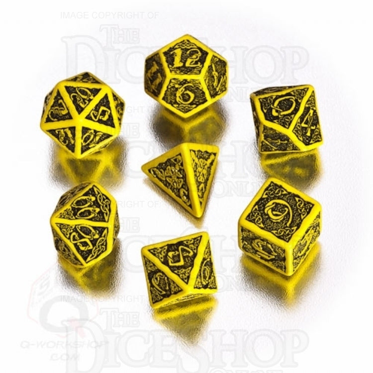 Q Workshop Celtic 3D Opaque Yellow &amp; Black 7 Dice Polyset