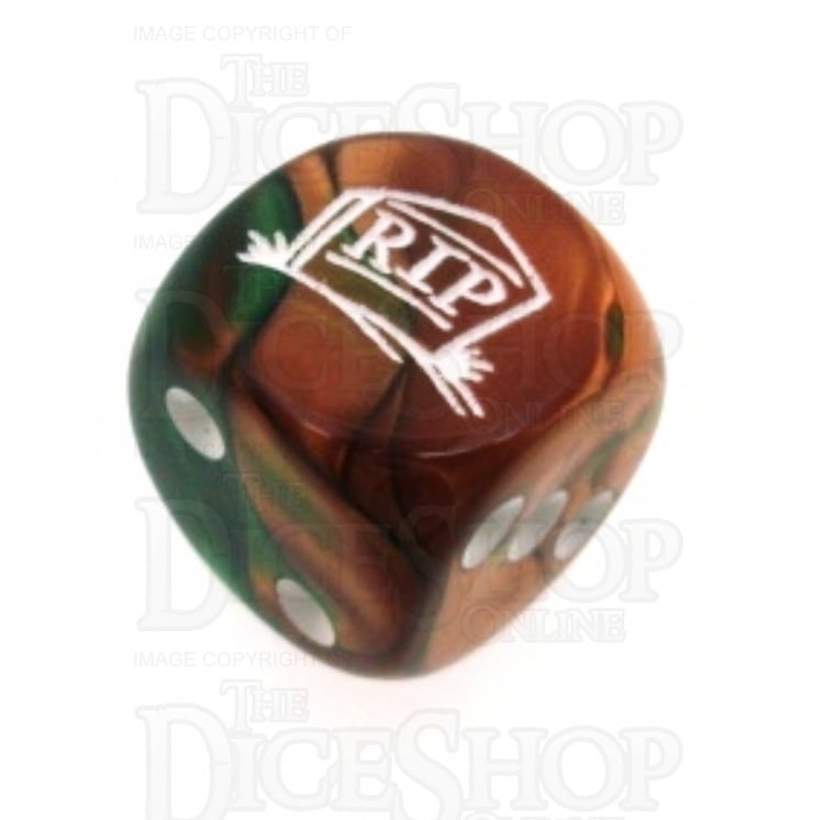 Chessex Gemini Copper & Green RIP Logo D6 Spot Dice