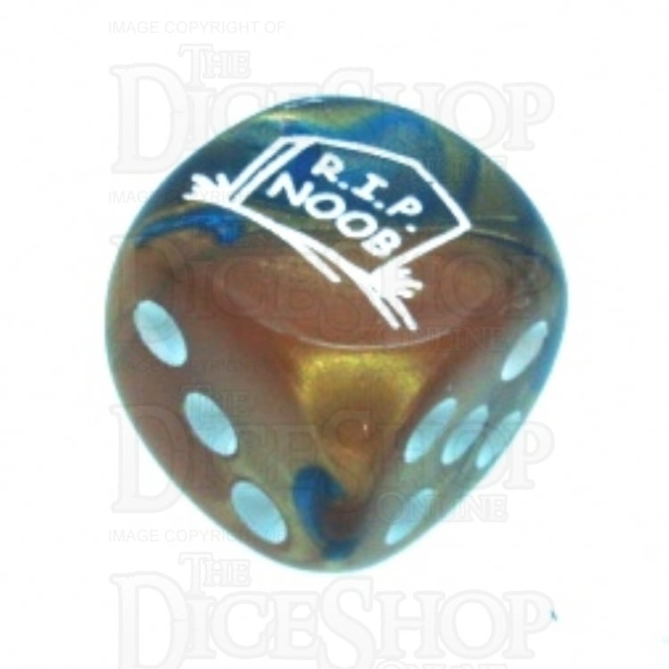 Chessex Gemini Blue & Gold RIP NOOB Logo D6 Spot Dice