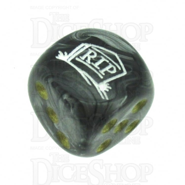 Chessex Lustrous Black RIP Logo D6 Spot Dice