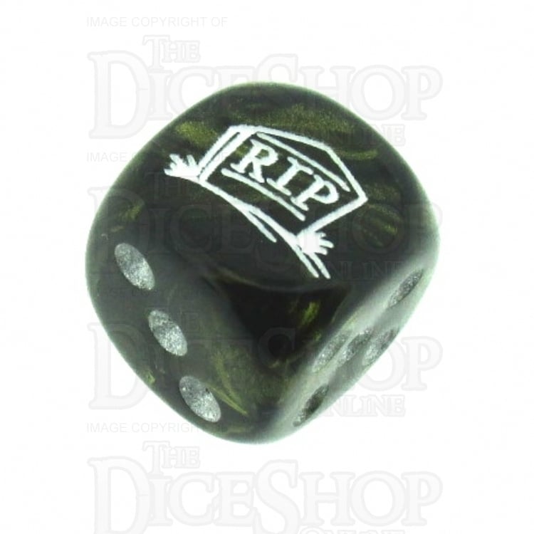 Chessex Leaf Black Gold RIP Logo D6 Spot Dice